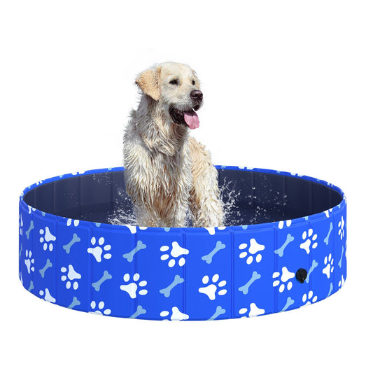 PawHut Foldable Dog Paddling Pool Pet Cat Swimming Pool Indoor/Outdoor Collapsible Bathing Tub Shower Tub Puppy _120 _ 30H cm L Sized