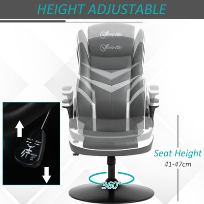 Vinsetto Gaming Chair Ergonomic Computer Chair with Adjustable Height Pedestal Base, Home Office Desk Chair PVC Leather Exclusive Swivel Chair Grey