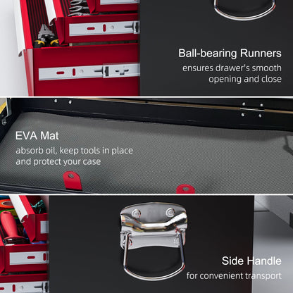 6 Drawer Tool Chest, Lockable Metal Tool Box with Top Case, Ball Bearing Runners, Portable Toolbox, 600mm x 260mm x 340mm, Red