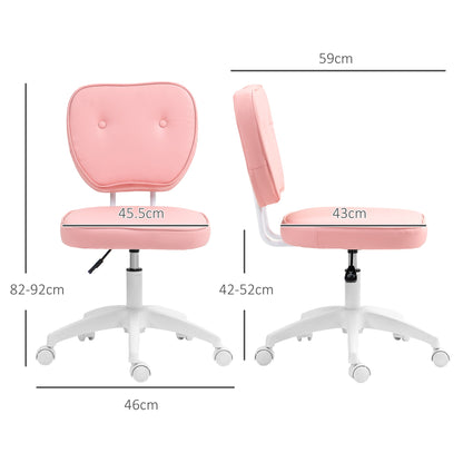 Vinsetto Vanity Office Chair, PU Leather Computer Chair for Home, with Adjustable Height, Armless, Swivel Wheels, Pink