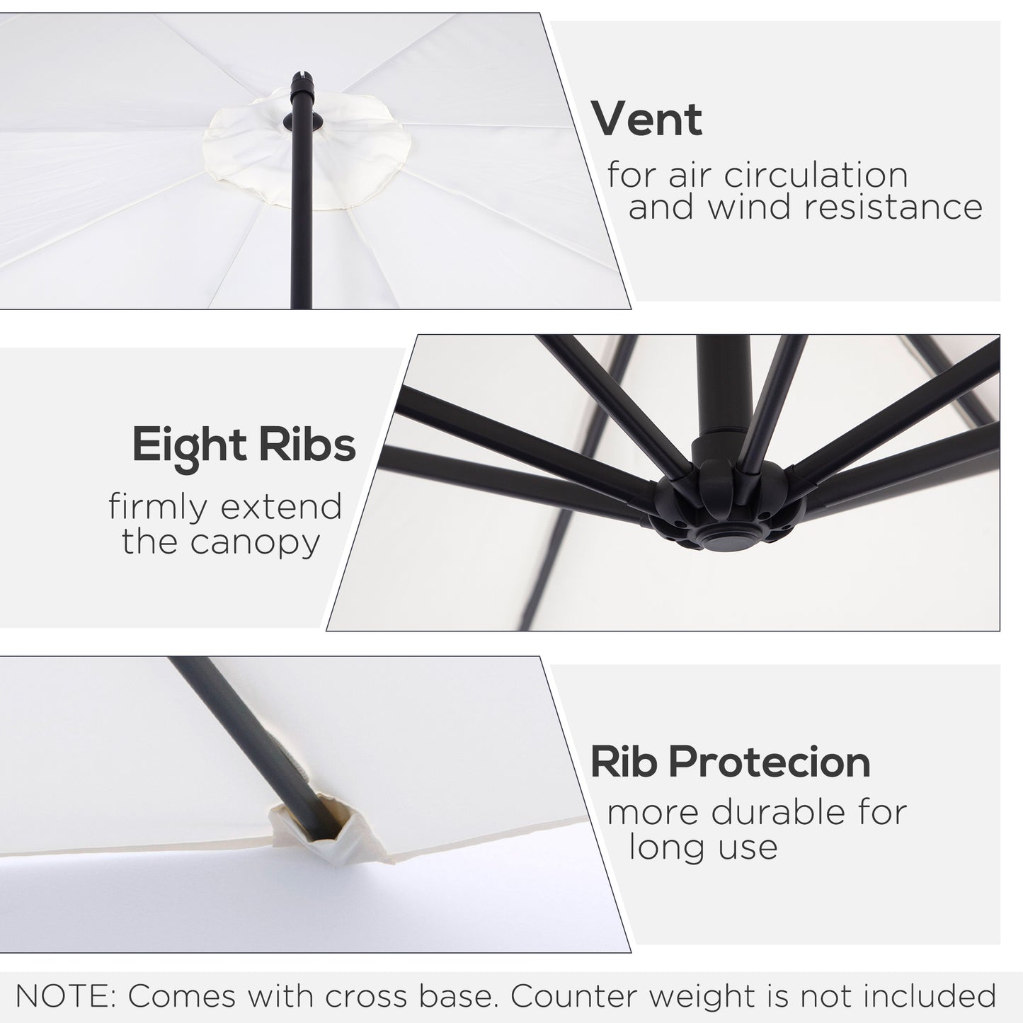 Outsunny 3m Banana Umbrella Parasol, Offset Cantilever Parasol Umbrella with Cross Base, Cream White