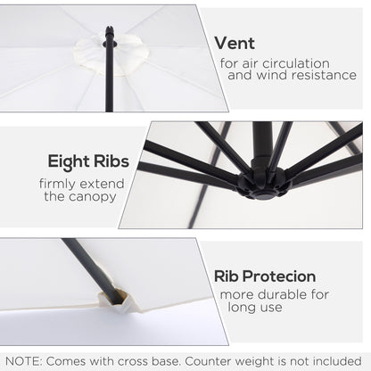 Outsunny 3m Banana Umbrella Parasol, Offset Cantilever Parasol Umbrella with Cross Base, Cream White