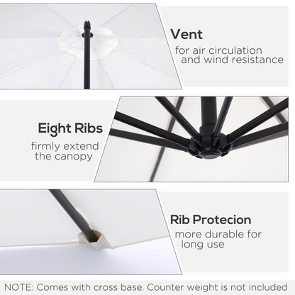 Outsunny 3m Banana Umbrella Parasol, Offset Cantilever Parasol Umbrella with Cross Base, Cream White