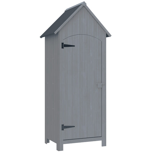 Outsunny Wooden Garden Storage Shed with 3 Shelves, Outdoor Tool Storage Cabinet with Tilt Roof and Lockable Door, 77.5 x 54.2 x 179.5 cm, Grey