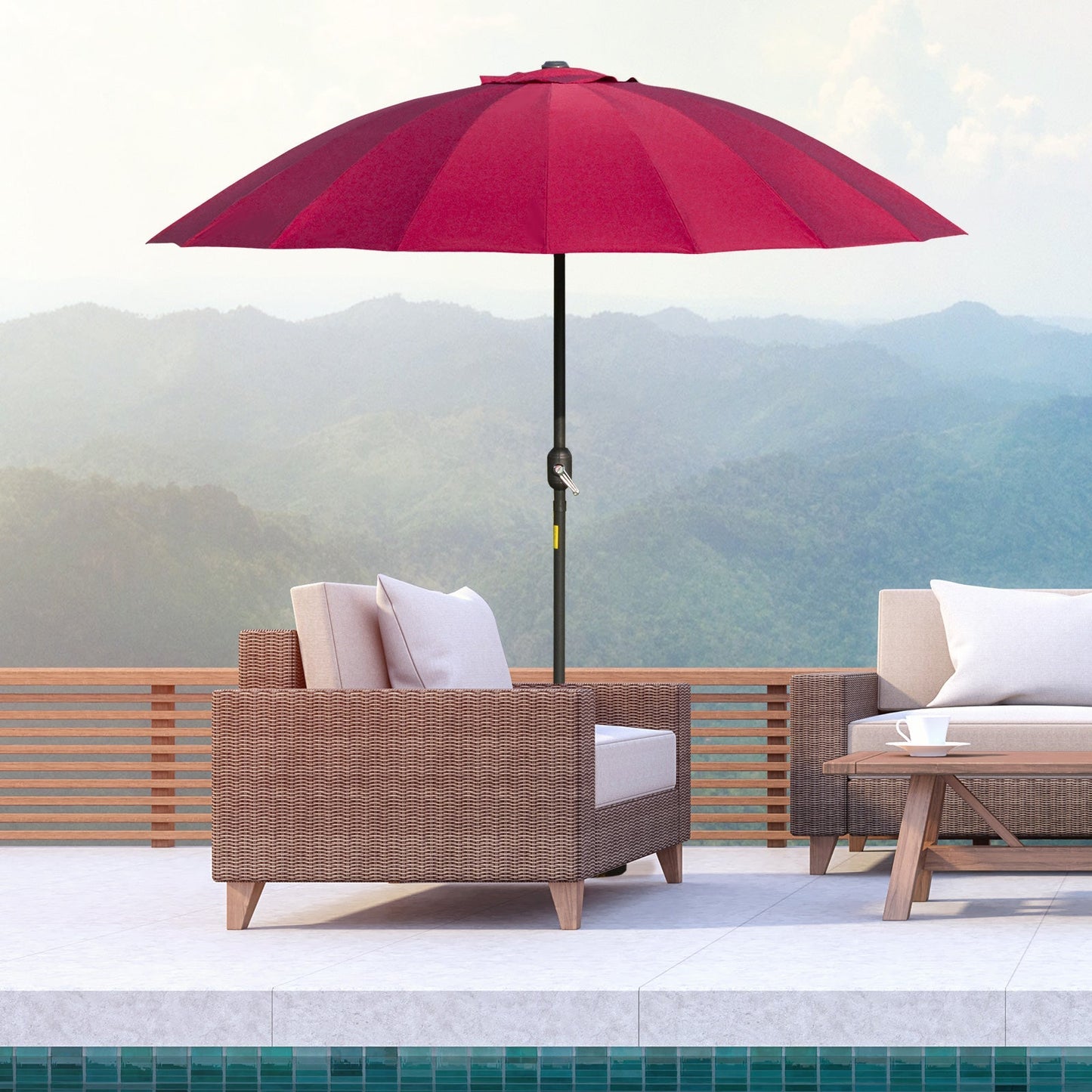 Outsunny Ф255cm Patio Parasol Umbrella Outdoor Market Table Parasol with Push Button Tilt Crank and Sturdy Ribs for Garden Lawn Backyard Pool Wine Red