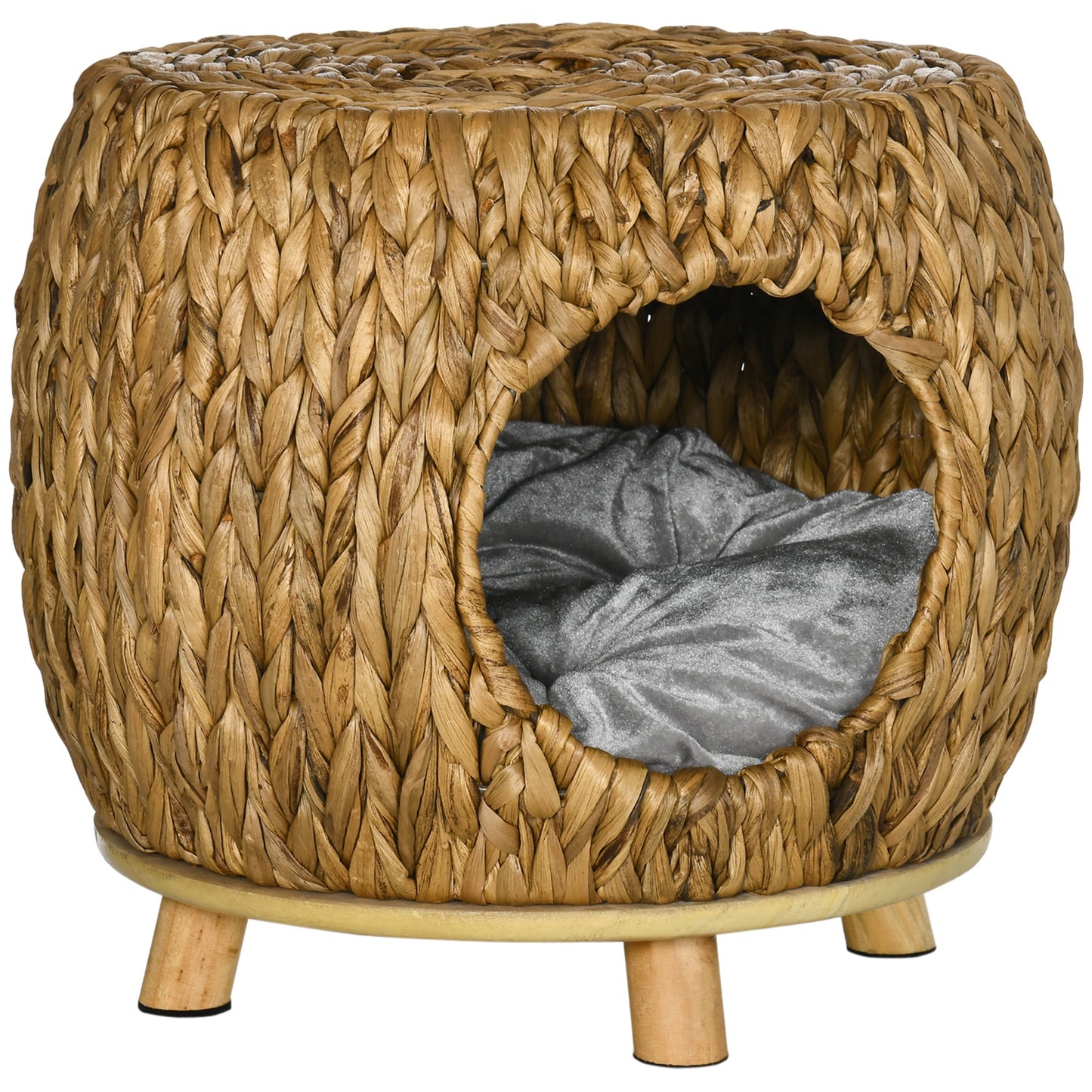 PawHut Wicker Cat Bed Cat House Stool with Washable Cushion, 44 x 43 x 41cm