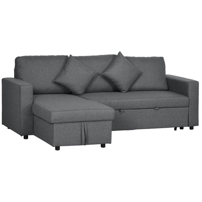 HOMCOM 3 Seater Sofa Bed with Storage, Pre-Assembled & Delivered to Your Home for Free, Dark Grey