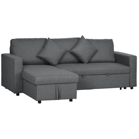 HOMCOM 3 Seater Sofa Bed with Storage, Pre-Assembled & Delivered to Your Home for Free, Dark Grey