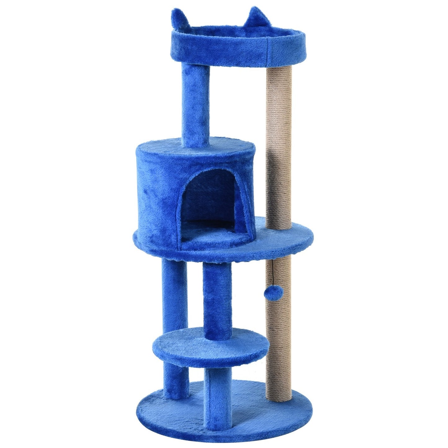 PawHut Cats 3-Tier Sisal Rope Scratching Post w/ Dangle Toy Blue