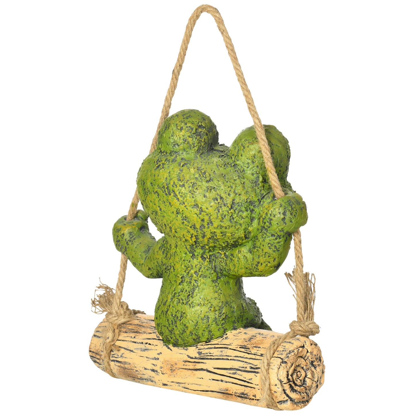 Outsunny Hanging Garden Statue, Vivid Frog on Swing Art Sculpture, Outdoor Ornament Home Decoration, Green