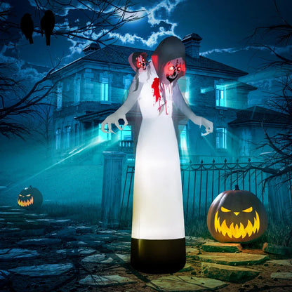 Outsunny 8.9FT Tall Halloween Inflatable Witch Ghost with Three Heads, Blow Up Outdoor Halloween Decoration with Build-in LED Lights for Garden, Lawn, Party