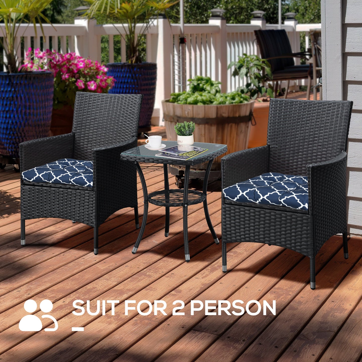 Outsunny Set of Two Patterned Outdoor Seat Cushions - Blue/White