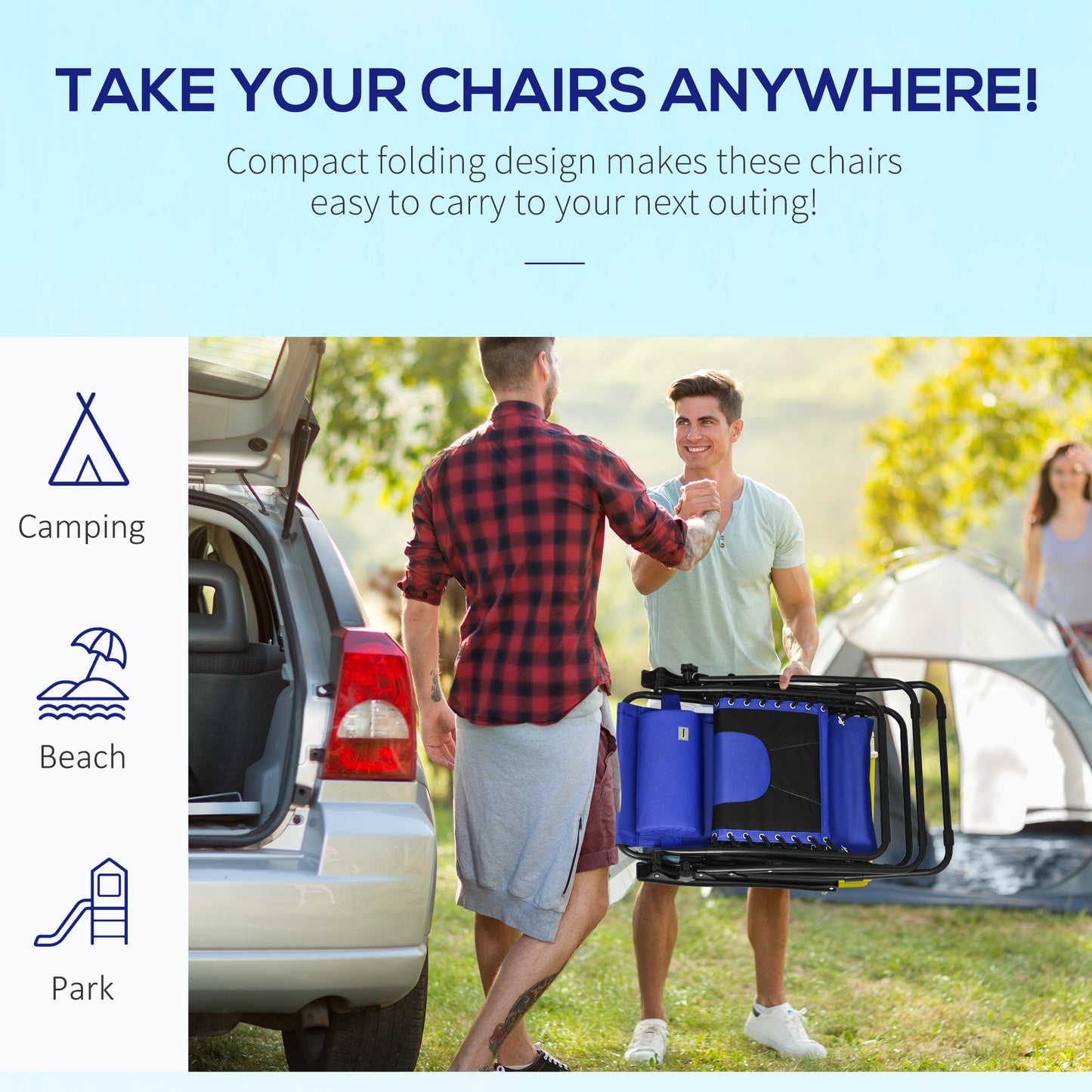Outsunny Zero Gravity Lounger Chair, składany rozkładany fotel ogrodowy z wyściełanym siedziskiem, uchwytem na kubek, miękką poduszką i zagłówkiem do użytku przy basenie, kempingowy, niebieski