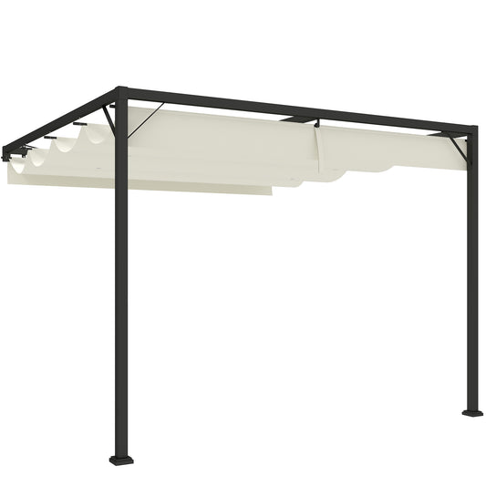 Outsunny 3 x 3(m) Pergola zewnętrzna z chowanym daszkiem - kremowo-biała