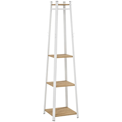 HOMCOM Compact Freestanding Coat Rack - White/Oak