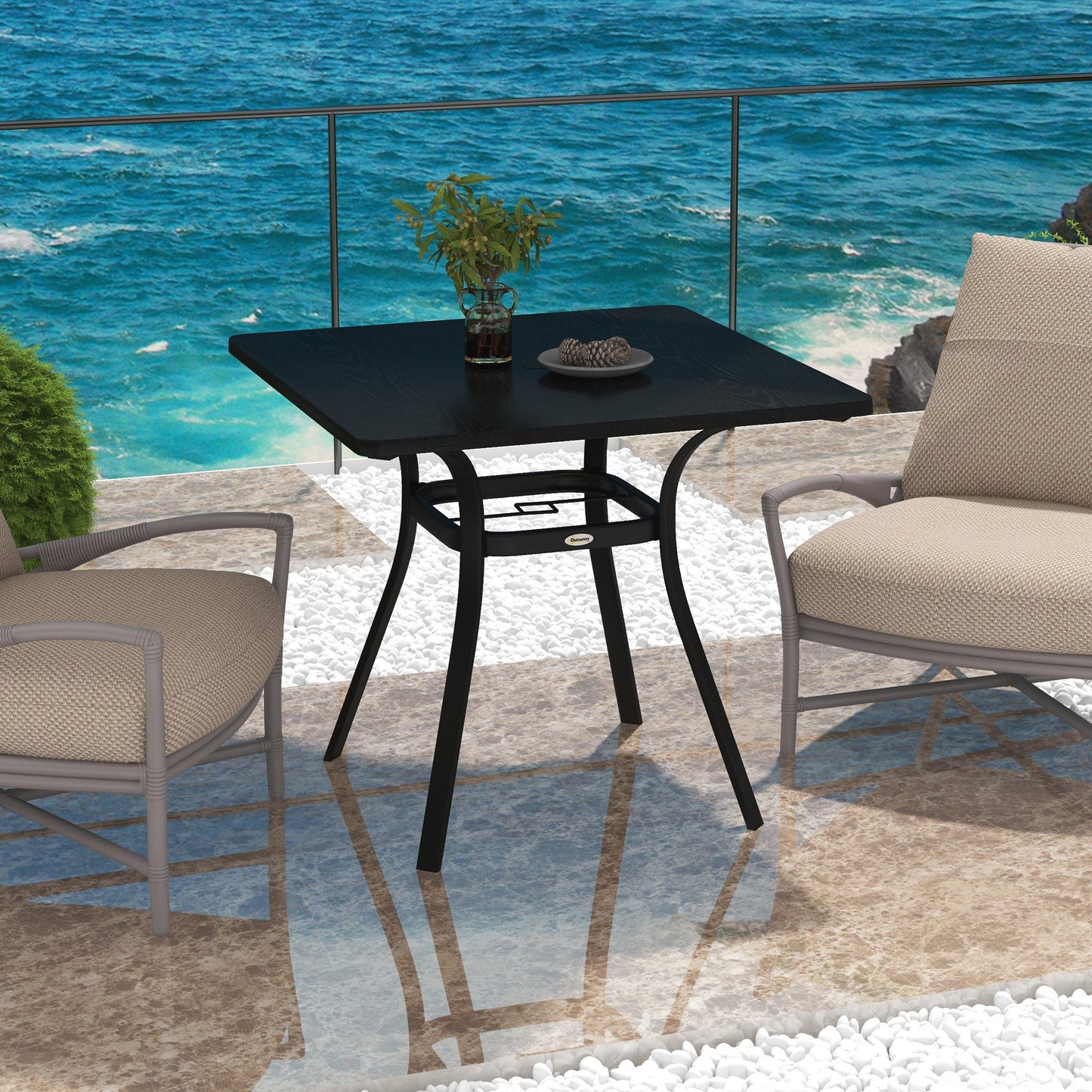 Stół ogrodowy Outsunny Four-Seater Steel, z otworem na parasol 40 mm - czarny