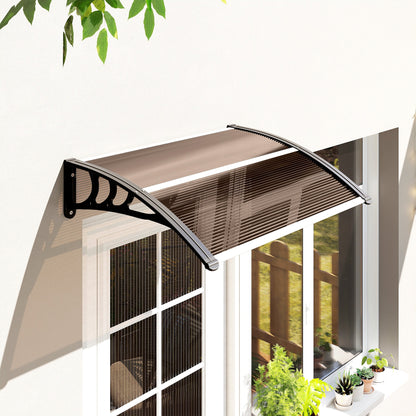 Outsunny Front Door Canopy Outdoor Awning Aluminium Rigid Plastic Polycarbonate Rain Shelter UV Water Rain Resistant 100 x 75cm Brown