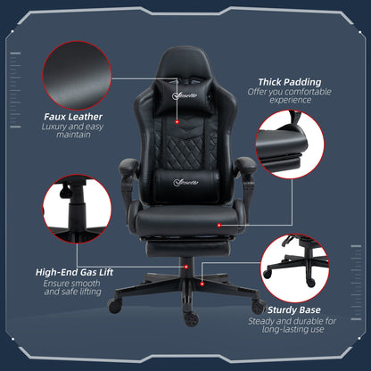 Vinsetto Racing Gaming Chair with Swivel Wheel, Footrest, PU Leather Recliner Gamer Desk for Home Office, Black