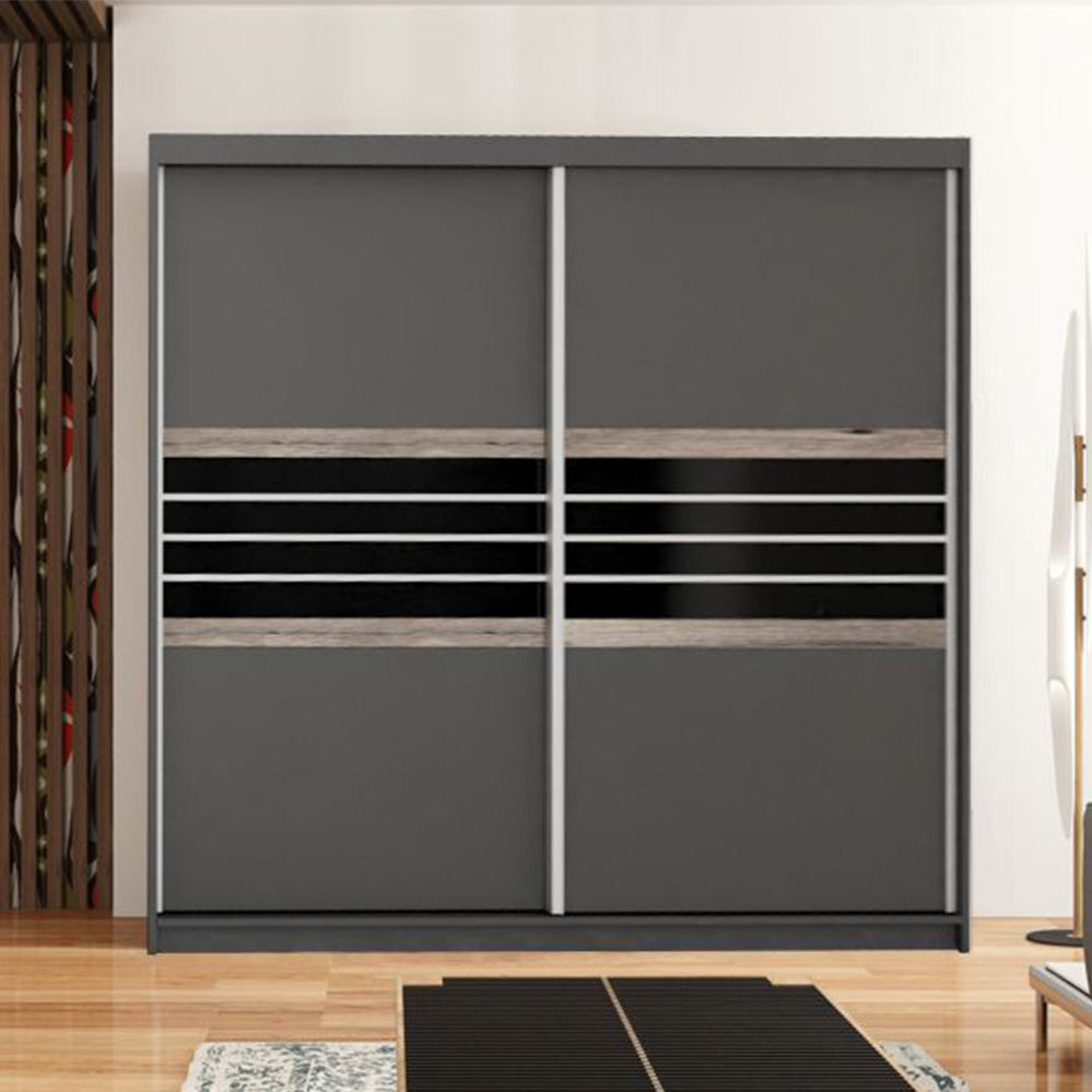 DOVER 203cm Sliding Door Wardrobe Lava / Black Glass
