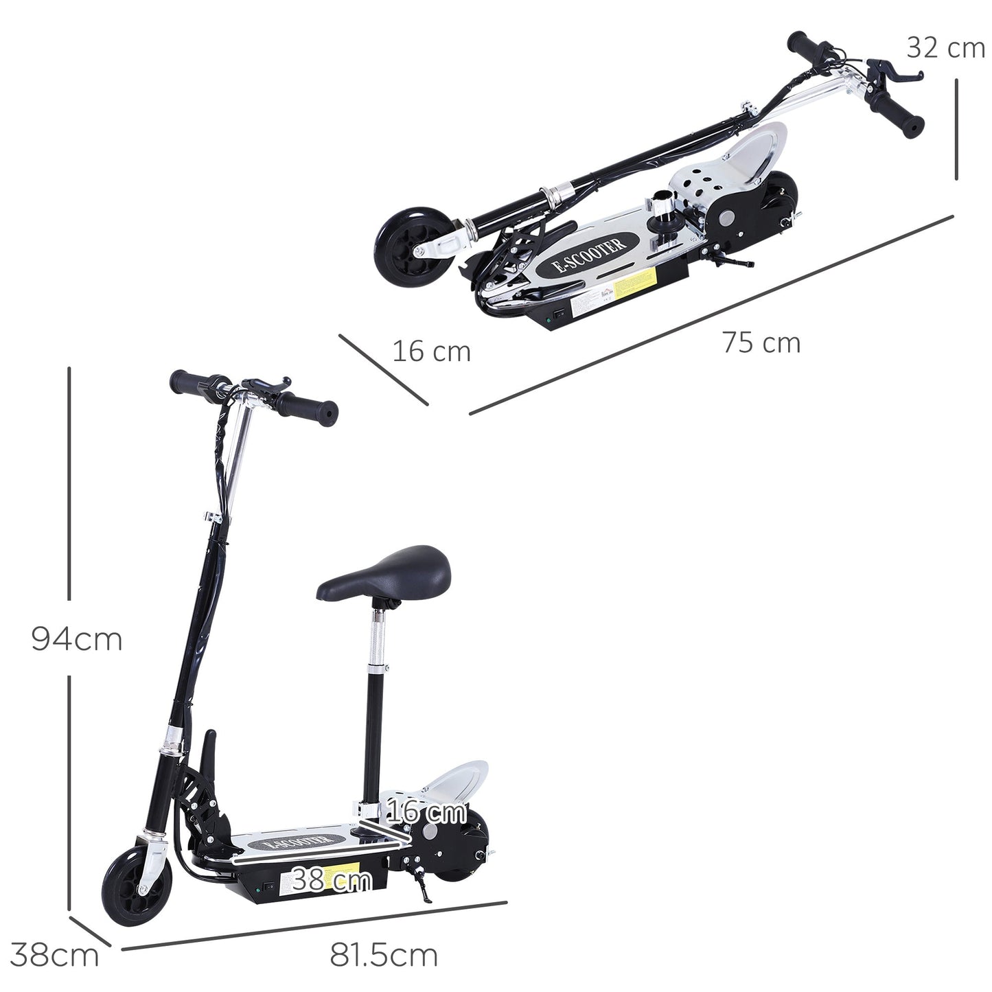 HOMCOM Foldable Powered Scooter with Adjustable Seat, Brake, Black