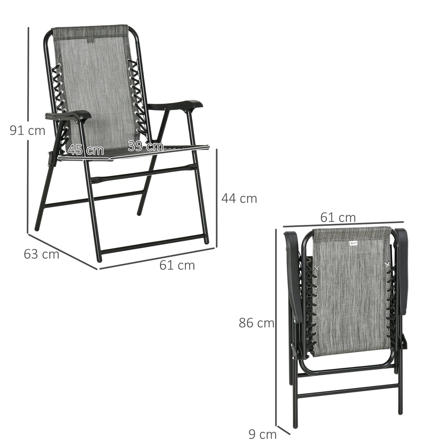 Set of 6 Patio Folding Chair Set, Garden Portable Outdoor Chairs W/ Armrest Breathable Mesh Fabric For Camping, Beach, Deck, Lawn, Grey