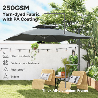 Outsunny 3m gruby materiałowy parasol ogrodowy z podstawą krzyżową - szary