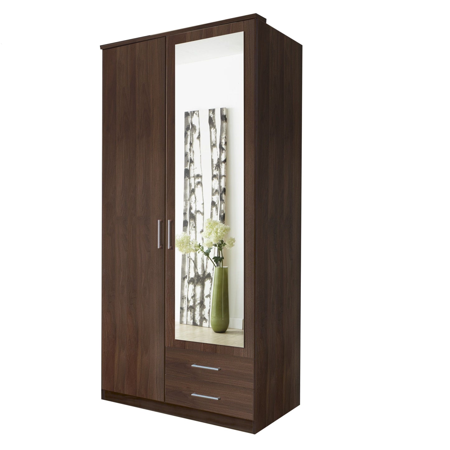 Oscar 2 Door 2 Drawer Mirrored Wardrobe - Oak or Walnut