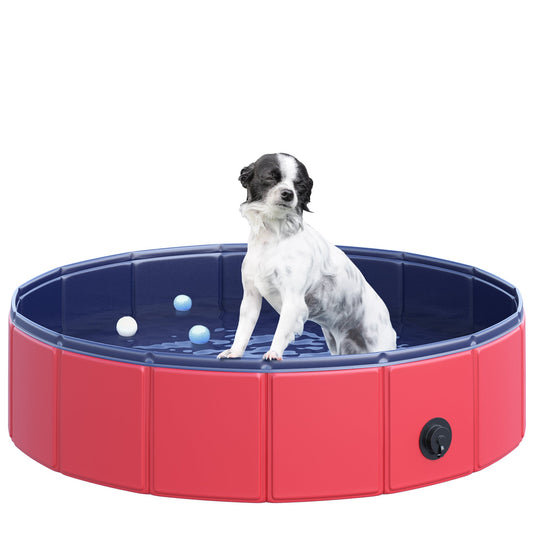 PawHut Foldable Dog Paddling Pool Pet Cat Swimming Pool Indoor/Outdoor Collapsible Summer Bathing Tub Shower Tub Puppy Washer (_80 _ 20H cm, Red)