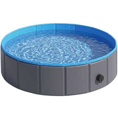 PawHut Foldable Dog Pool for Puppies and Ducks Dog Paddling Pool Bath Tub, Dark Grey, 80 x 20 cm