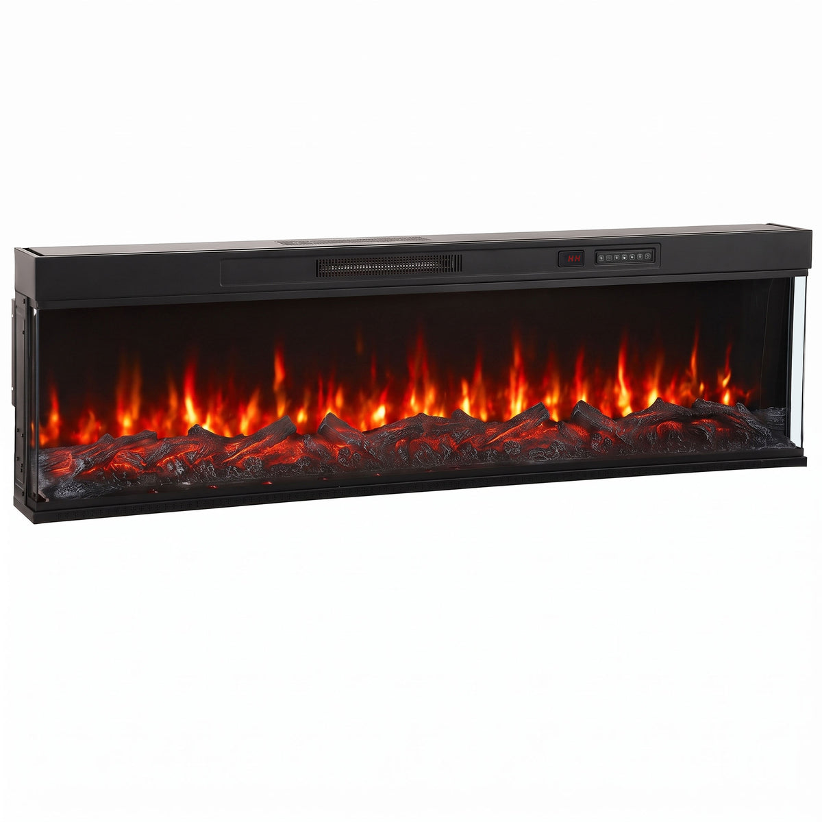 HOMCOM 60" Electric Fireplace Insert, 3-Sided Freestanding/Wall Recessed Electric Fire Heater with Adjustable Flame, 1800W
