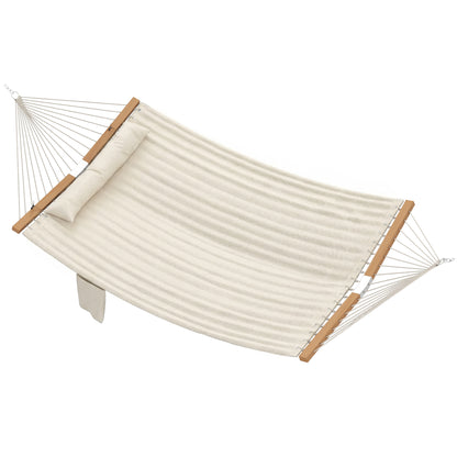 Outsunny Double Hammock 2 Person Swing Bed with Spreader Bars, Pillows, Pad, 200 x 140cm, Cream White