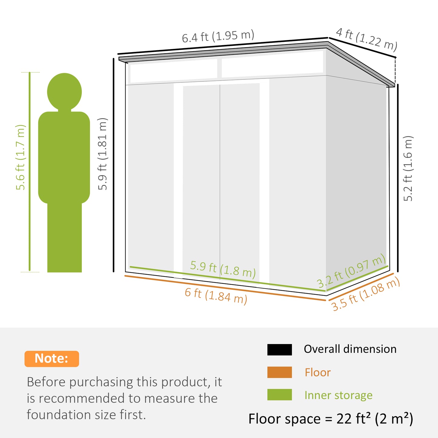 Outsunny 6,5 x 4FT ocynkowana metalowa szopa z zestawem fundamentowym, zamykana szopa ogrodowa na narzędzia z podwójnymi przesuwanymi drzwiami, otwory wentylacyjne, szara