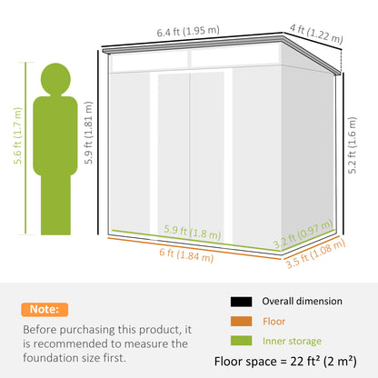 Outsunny 6,5 x 4FT ocynkowana metalowa szopa z zestawem fundamentowym, zamykana szopa ogrodowa na narzędzia z podwójnymi przesuwanymi drzwiami, otwory wentylacyjne, szara