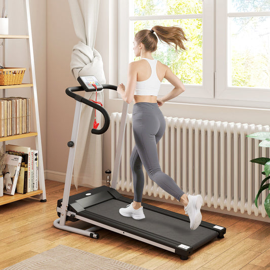 Bieżnia elektryczna HOMCOM 1,25 KM, składana bieżnia 10 km/h, ćwiczenia fitness na siłowni z monitorem LCD, szara