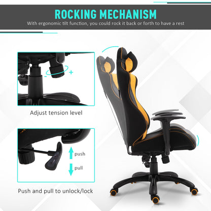 Vinsetto Polyester Ergonomic Gaming Chair w/ Adjustable Pillow Orange