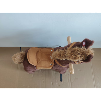 AIYAPLAY Rocking Horse, Plush Ride On Horse with Hoof and Neighing, Rolling Wheels and Pedal for 3-8 Y, Up to 50kg, Dark Brown