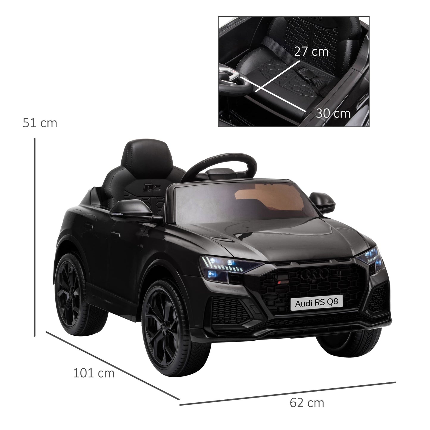 HOMCOM Audi RS Q8 Licensed 6V Kids Electric Ride On Car Toy Car with Remote Control Music Lights USB MP3 for 3-5 Years Old Black