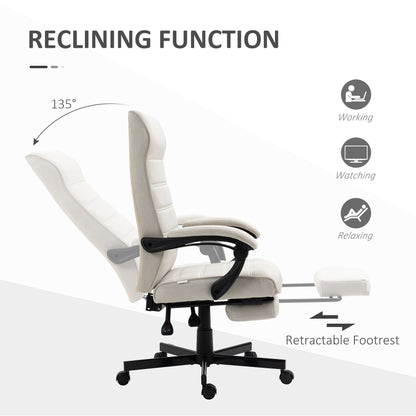 Vinsetto Office Chair, Computer Desk Chair, Fabric Swivel Chair with Adjustable Height and Rolling Wheels for Home Office Work Study, Cream White