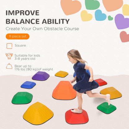 AIYAPLAY Balance Stepping Stones for Kids, 11PCs Non-Slip Stackable River Stones, Obstacle Courses for Balance & Motor Skills