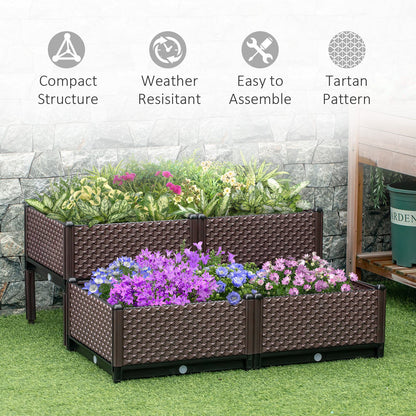 Outsunny Set of 4 Raised Garden Bed Elevated Planter Box with Self-Watering Design