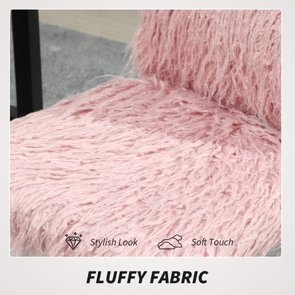 HOMCOM Plush Office Desk Chair, Modern Armless Swivel Vanity Chair with Adjustable Height for Home Office, Bedroom, Living Room, Pink