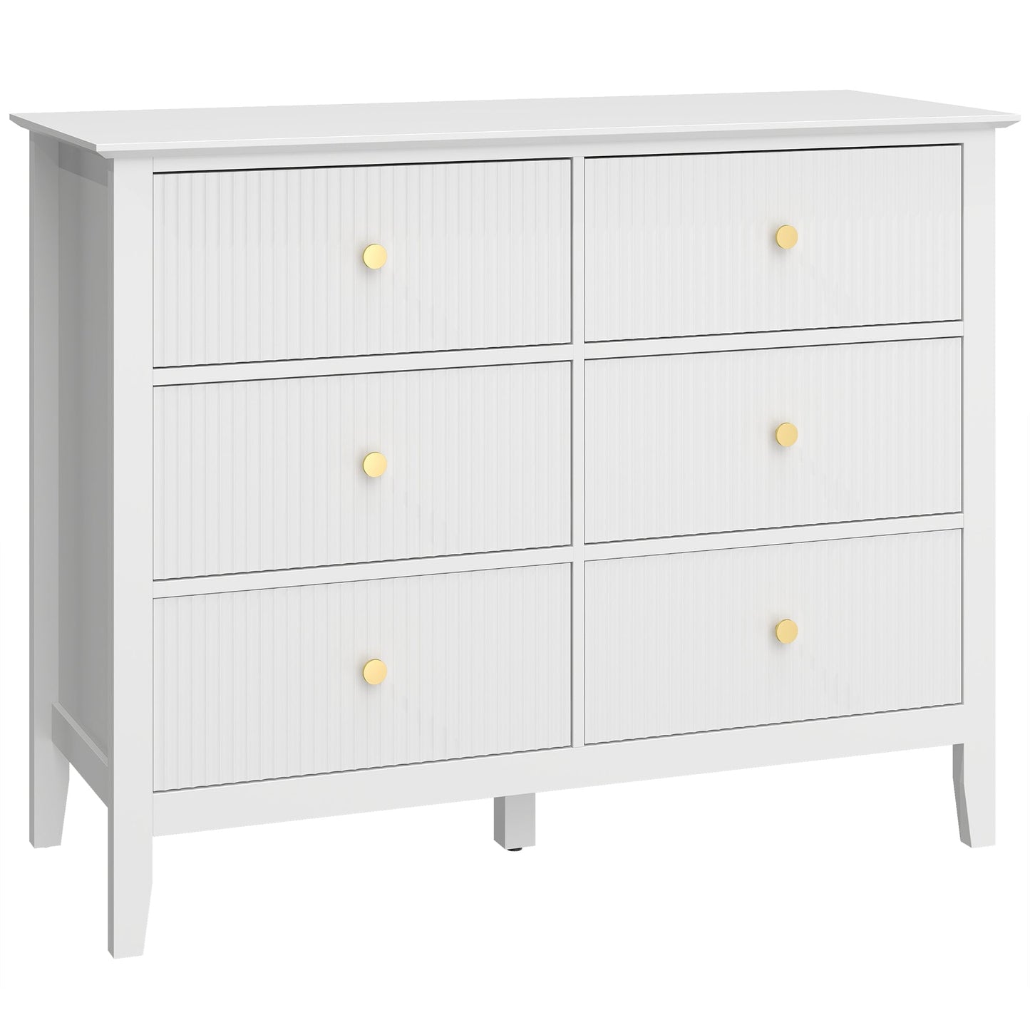 HOMCOM Fluted Dresser, 6 Drawer Chest of Drawers for Bedroom, Living Room, Hallway, Closet, White
