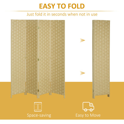HOMCOM 4-Panel Room Dividers, Wave Fibre Freestanding Folding Privacy Screen Panels, Partition Wall Divider for Indoor Bedroom Office, 170√Ç cm, Brown