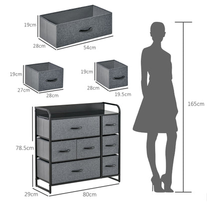 HOMCOM Chest of Drawers with 7 Foldable Drawers, 3-Tier Fabric Bedroom Dresser, Clothes Storage Unit for Bedroom, Living Room, Grey