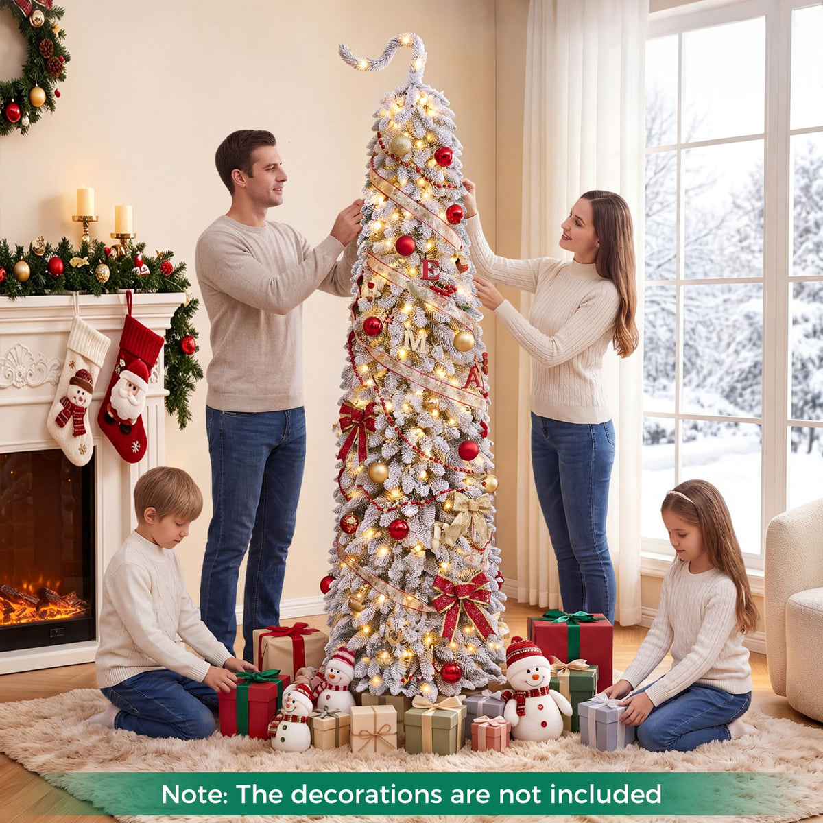 2.1 M Flocked Pencil Christmas Tree with Full Branch Tips