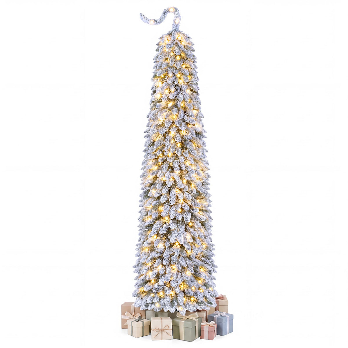 2.1 M Flocked Pencil Christmas Tree with Full Branch Tips
