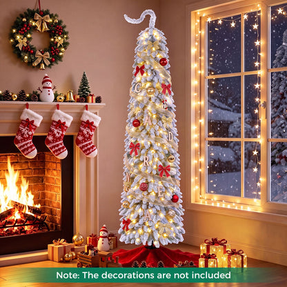 2.1 M Flocked Pencil Christmas Tree with Full Branch Tips