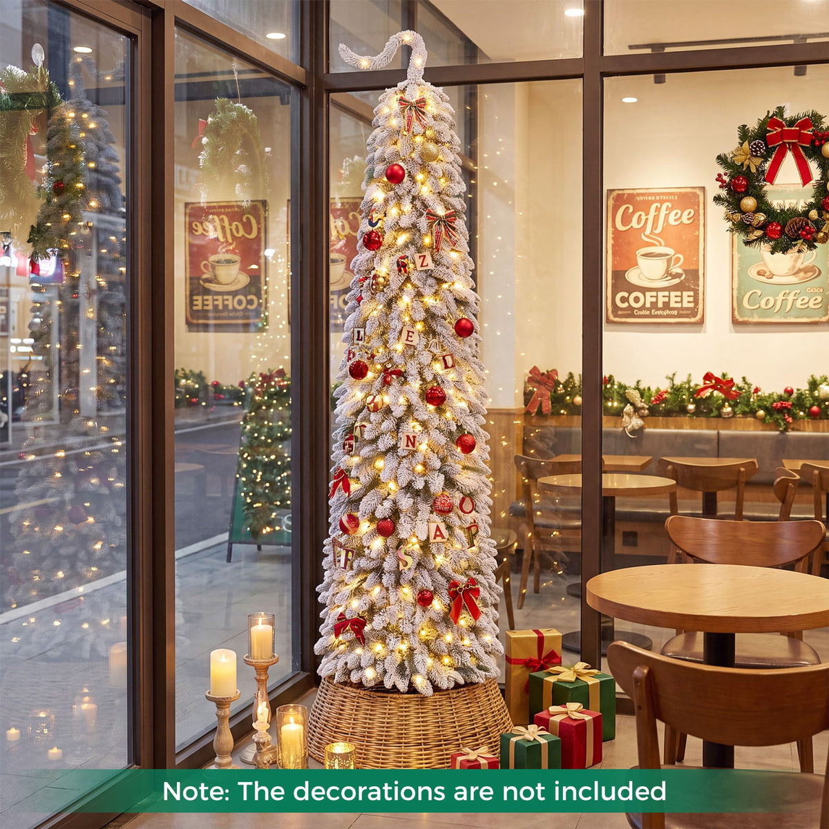 2.1 M Flocked Pencil Christmas Tree with Full Branch Tips
