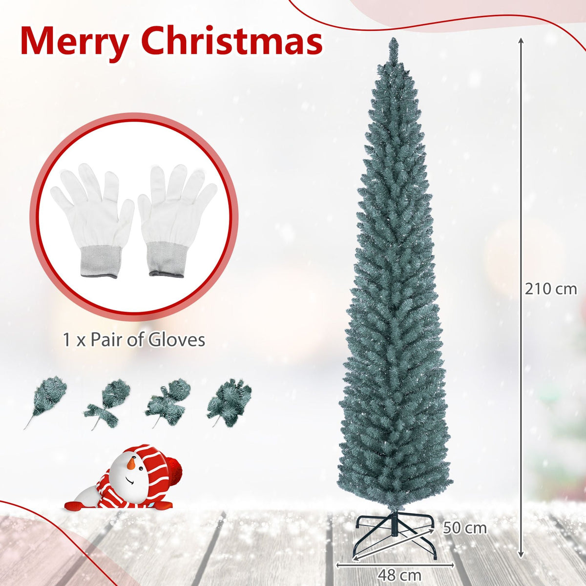 2.1M Artificial Pencil Christmas Tree with 418 Full Branch Tips