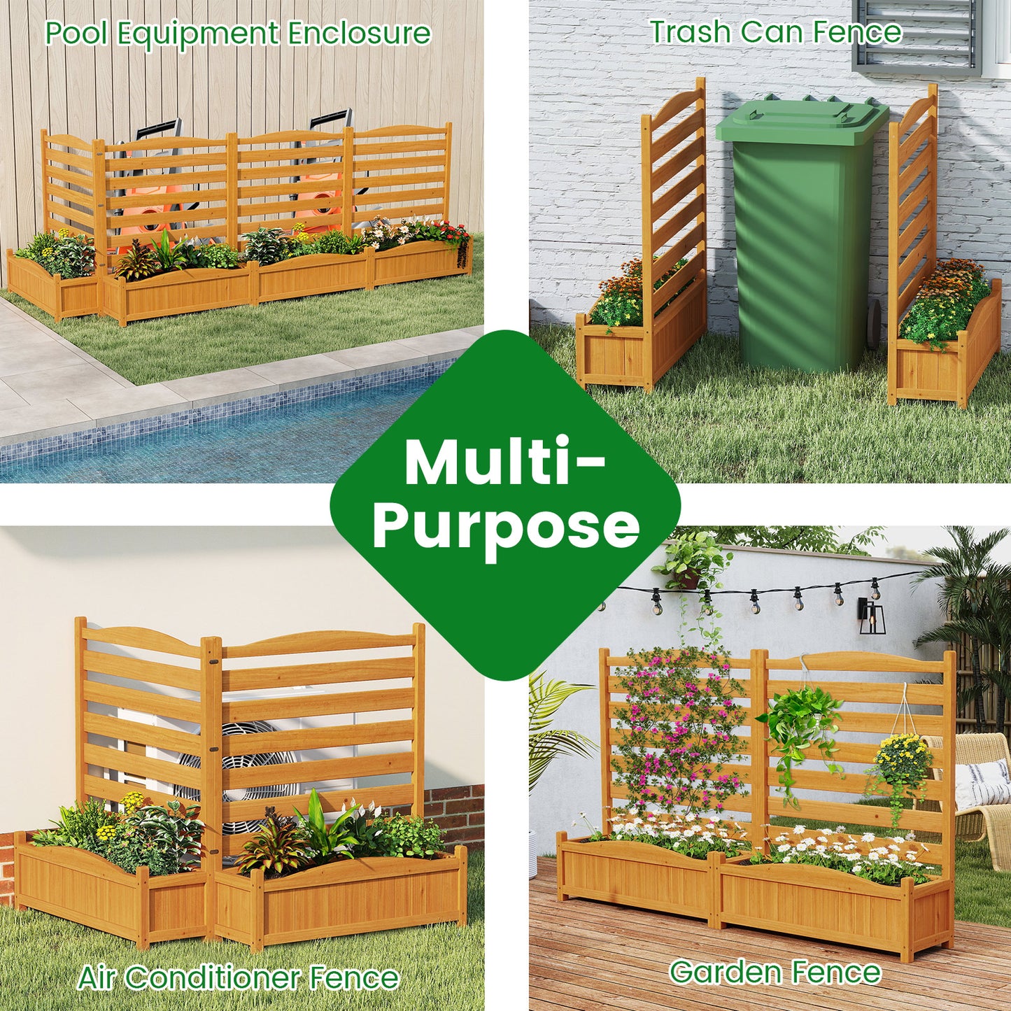 2/3-Panel Freestanding Air Conditioner Fence with Planter Box-Yellow-2-Panel